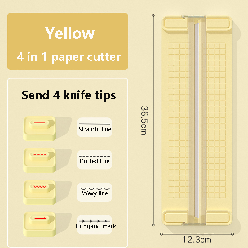 Cortador de papel bidireccional 4 en 1, cortador de papel manual para oficina, enviar 4 cabezales, para escuelas, oficinas y hogares, 1 ud.: YELLOW