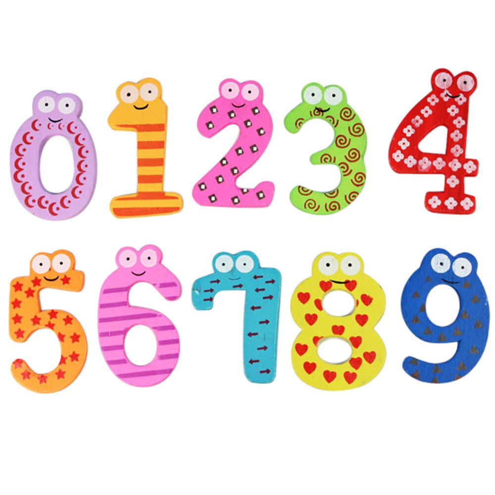 HOT 10 Pcs/1set Del Fumetto Sveglio 0-9 Numero di Legno Magnete Del Frigorifero Del Capretto Del Bambino Math Giocattolo del Regalo compleanno del bambino Intelligente Decorazione Della Casa