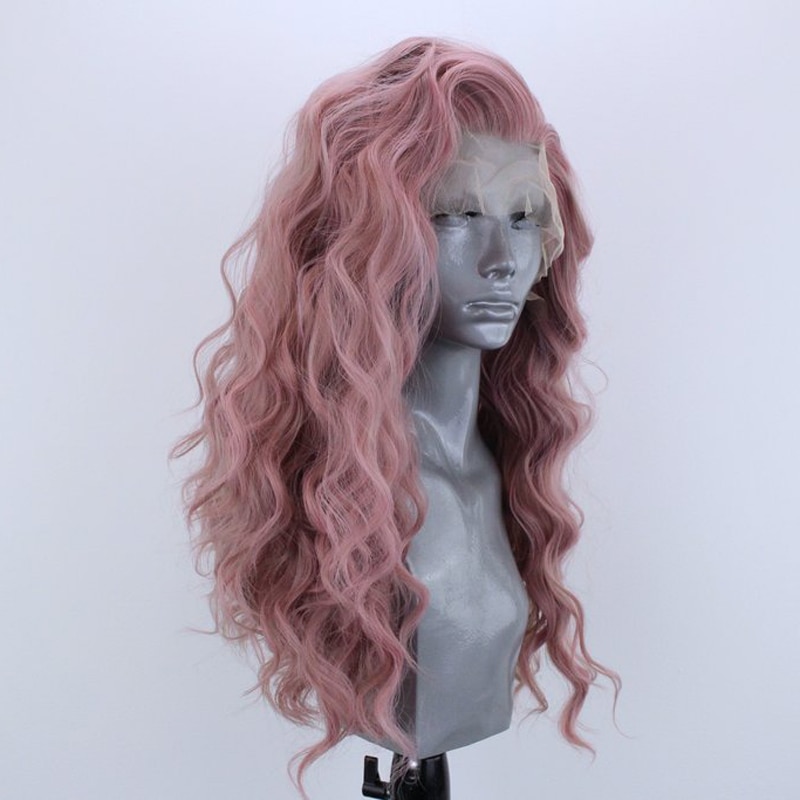 Charisma Long Pink Wavy Synthetic Lace Front Wigs for Women High Temperature Fiber Hair Glueless Cosplay Lace Wig Side Part