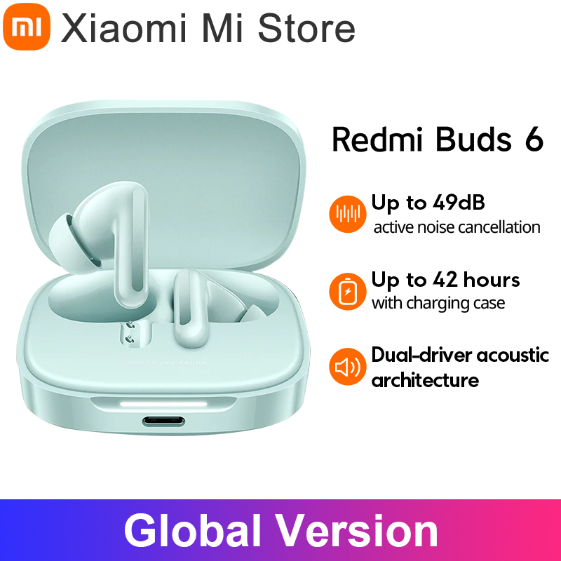 Xiaomi Redmi Buds 6 Global Version Up to 49dB active noise cancellation Up to 42 hours of listening with charging case