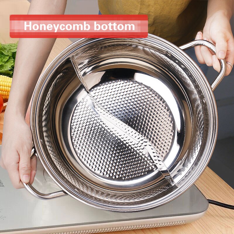 Home Kitchen Cookware Soup Cooking Pot Twin Divided Stainless Steel Pot Hotpot Induction Cooker Gas Stove Compatible Pot