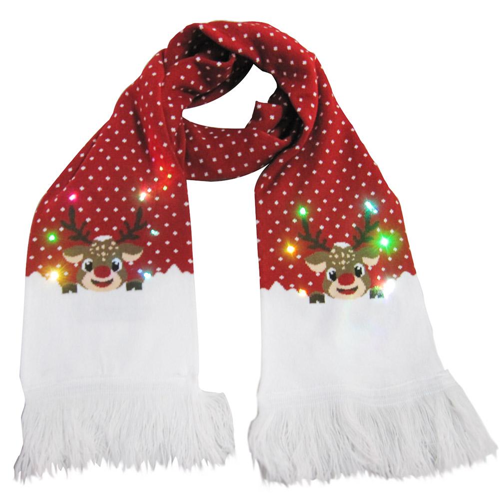 Självlysande halsduk jul mössa belysning varm stickad tofs halsduk för juldekoration merry xmas dekor hatt: Halsduk b