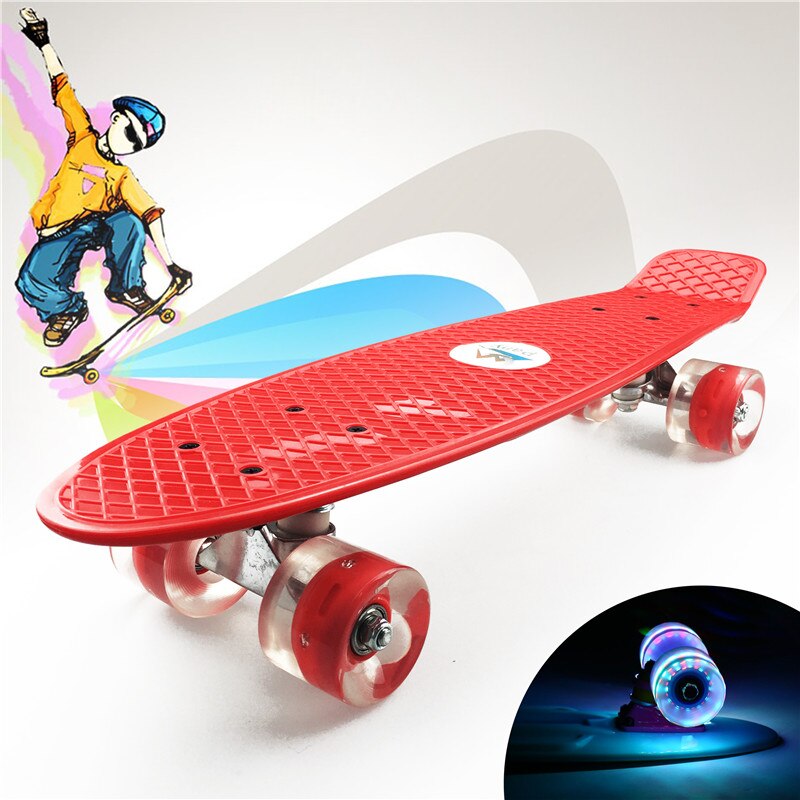 Flashy Penny Board 22 inch Skateboard Cruiser For Kids Mini Skate Board Outdoor Sports Retro Flashing 4 wheels Skates: red
