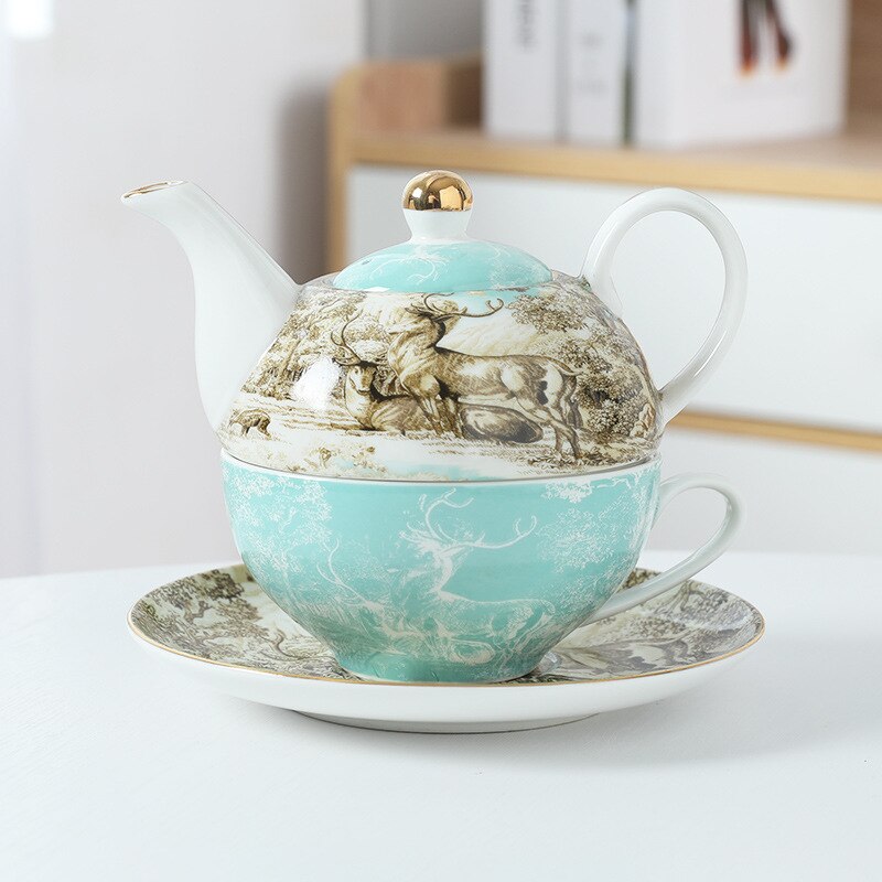 Ceramics Tea Set Afternoon Tea Teapot Cup Saucer Dish Set European Retro Printing Porcelain Tea Bowl Kitchen Drinkware: B