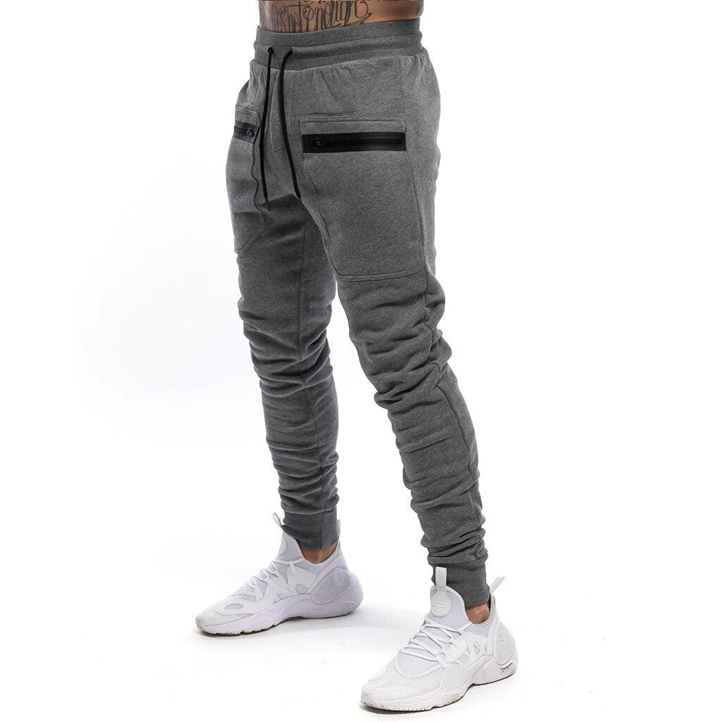 Männer Sport Hosen Lange Hosen Trainingsanzug Fitness Workout Jogger Gym Jogginghose Männlichen Kordelzug Tasche Hosen: L / Grau