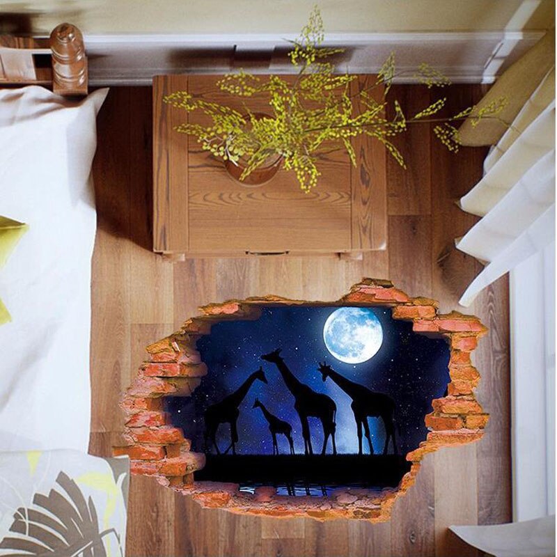 3D stickers muraux girafes sous la nuit ciel mur plafond autocollant de sol pour la maison salon chambre décor
