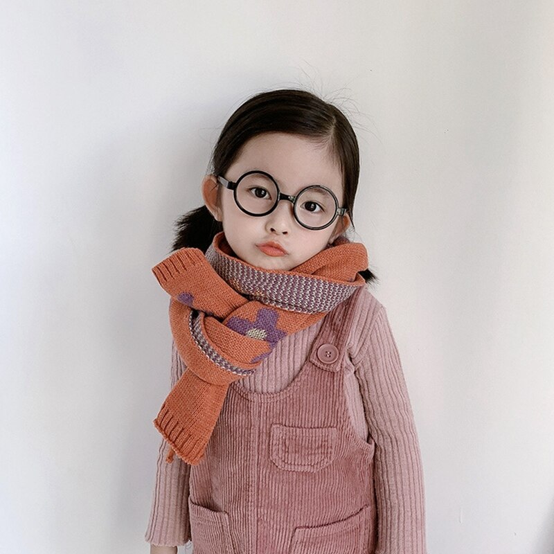 Foulard doux tricoté pour bébé fille, écharpe à fleurs, couleur bonbon, châle plus , Style coréen, collection automne et hiver: Orange red