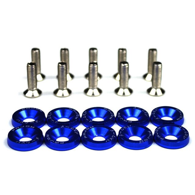 10pcs Car Modified Hex Fasteners Fender Washer Bumper Engine Concave Screws Aluminum JDM Fender Washers and M6 Bolt for Honda: Blue