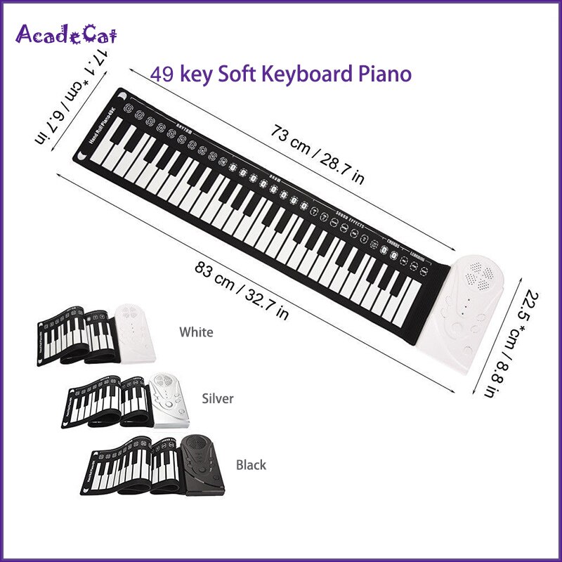 49 nøgle hånd roll elektronisk klaver bærbart folde blødt fleksibelt keyboard elektronisk orgel med højttaler