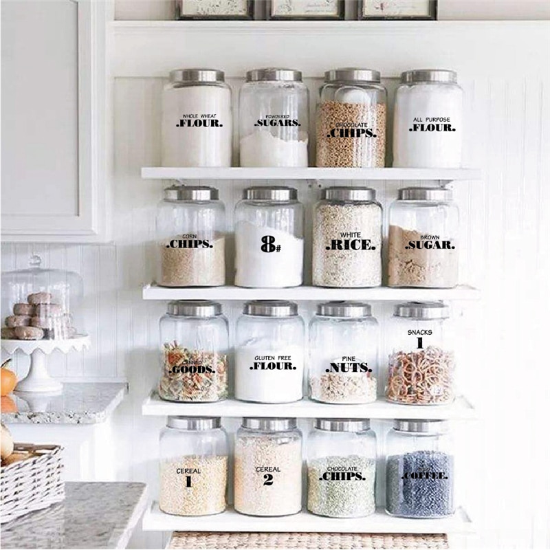 132pcs/144pcs Kitchen Jars Bottle Container Label Various Shapes Food Label Clear Stickers Can Storgae Box Item Mark 6/8 Sheets