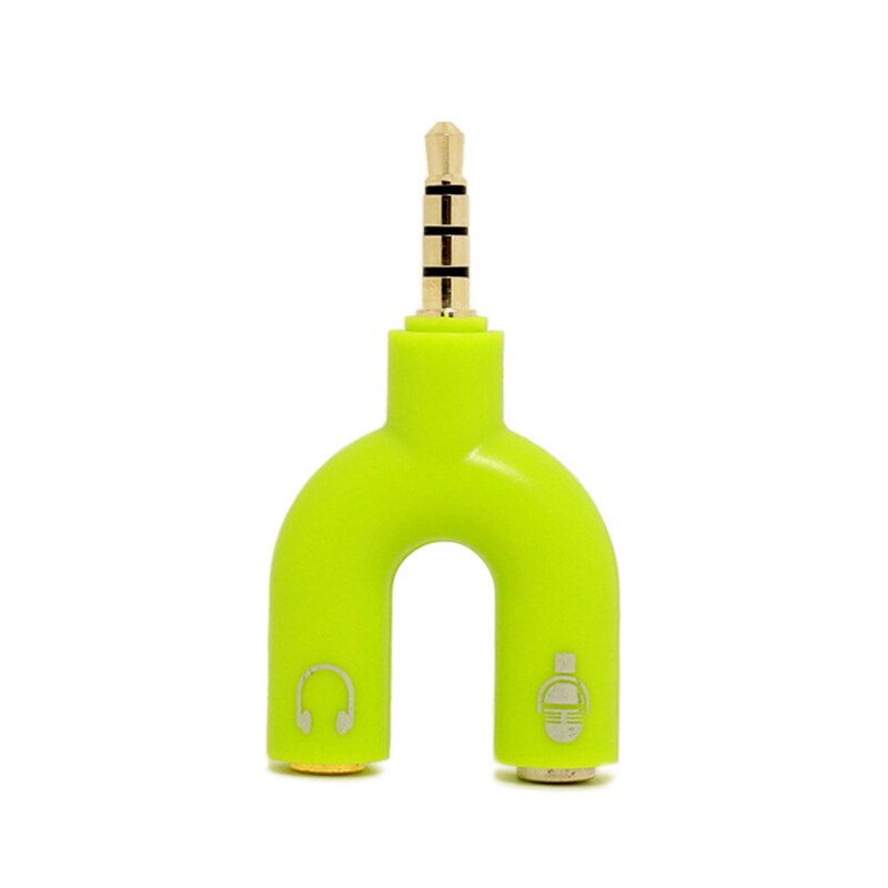 3.5mm U Type Earphone Connector Converter Stereo Splitter Audio to Mic & Headset Jack Plug Adapter For Mobile Phone Tablet PC: Green