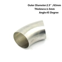 2.5&#39;&#39; 63mm 304 Stainless Steel 45 Degree Exhaust Bend Elbow Pipe Thickness 1.5mm