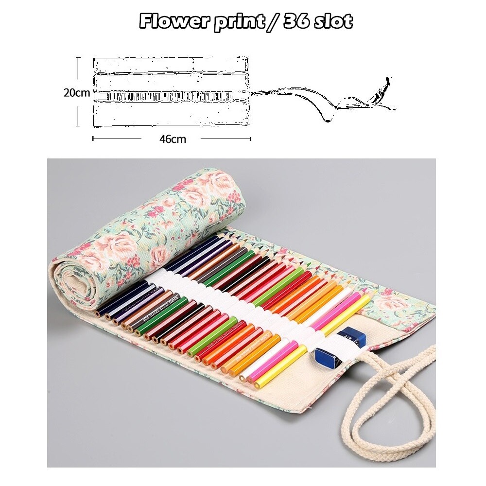 WSLCN 36/48/72/108 Fori Tela Matita Wrap Viaggio Disegno Matita Rotolo per Artista Roll Up Pencil Bag Pen Case Holder Sacchetto di Immagazzinaggio Portatile Bohemian, Pittura Geometrica, 36 Holes