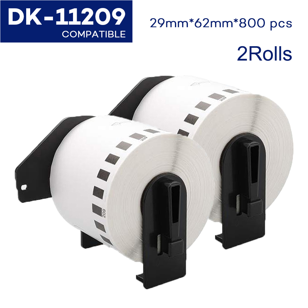 2 etykiety rolkowe kompatybilne z drukarką termiczną Brother QL570 DK 22205 DK11209 DK22205 ciągłe i wycinane standardowe etykiety adresowe: 2Rolls DK-11209