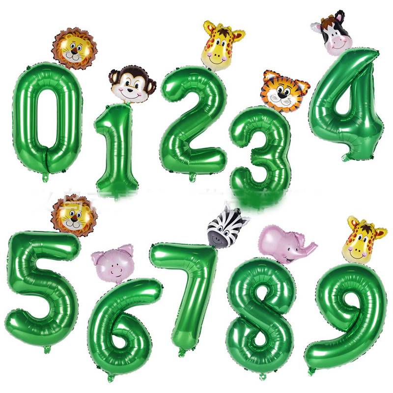 Kids Birthday Party Decor Animal Number Balloons Giant 30" Foil Number Balloons