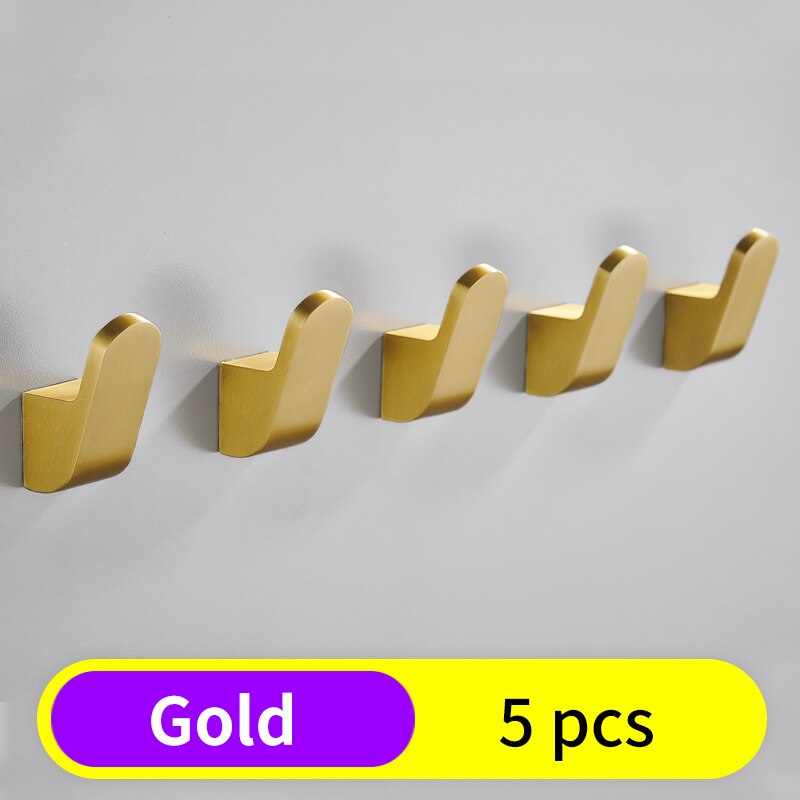 Robe Hook Black Bathroom Hooks for Towels Key Bag Hat Rack Decorative Coat Hooks Wall Mounted Clothes Hanger Bathroom Hardware: Gold-5pcs