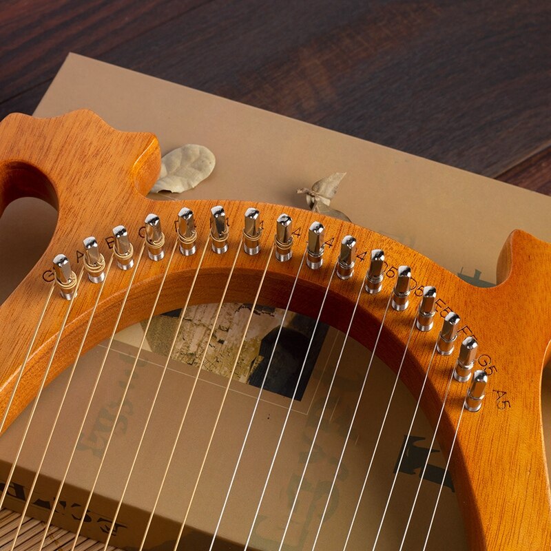 Lyre harp, cordas de madeira sólida, 16 cordas, mogno, lyre, harp com chave de ajuste para iniciantes de música