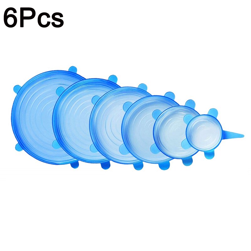 6 Stuks Silicone Stretch Deksels Herbruikbare Luchtdicht Silicone Voedsel Cover Ecofriendly Verse Cover Keuken Siliconen Vershoud Deksels: Blue