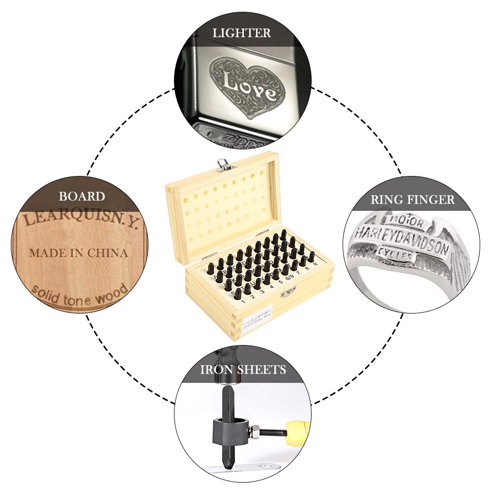 Juego de 36 Uds de punzón de acero para números y letras, Kit de herramientas para estampar cuero grabado, molde de impresión para estampado de cuero con caja de madera