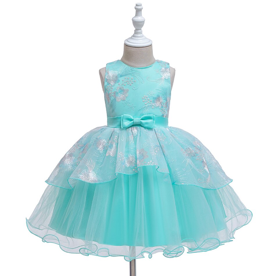 Baby Girl Embroidery Dresses Flower Sleeveless Tutu Bow Princess Dress Birthday Party Summer Kids Clothing vestido: Green / 12M