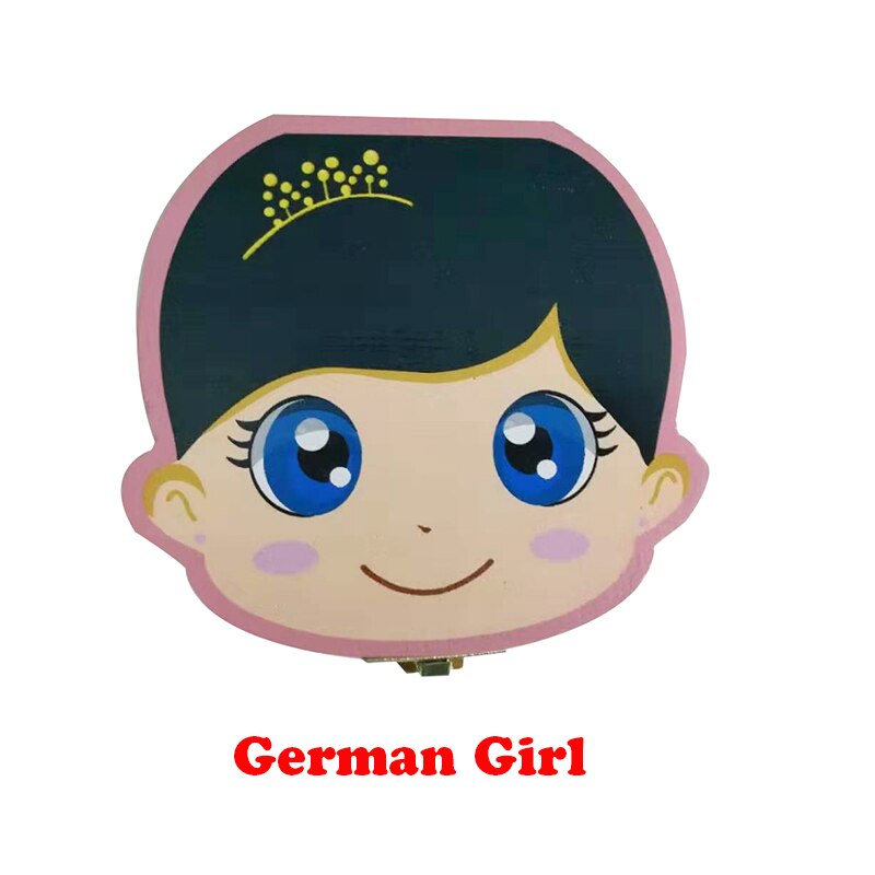 Wooden Baby Tooth Box English Milk Teeth Umbilical Organizer Storage Boys Girls Souvenir Case Baby: German Girl