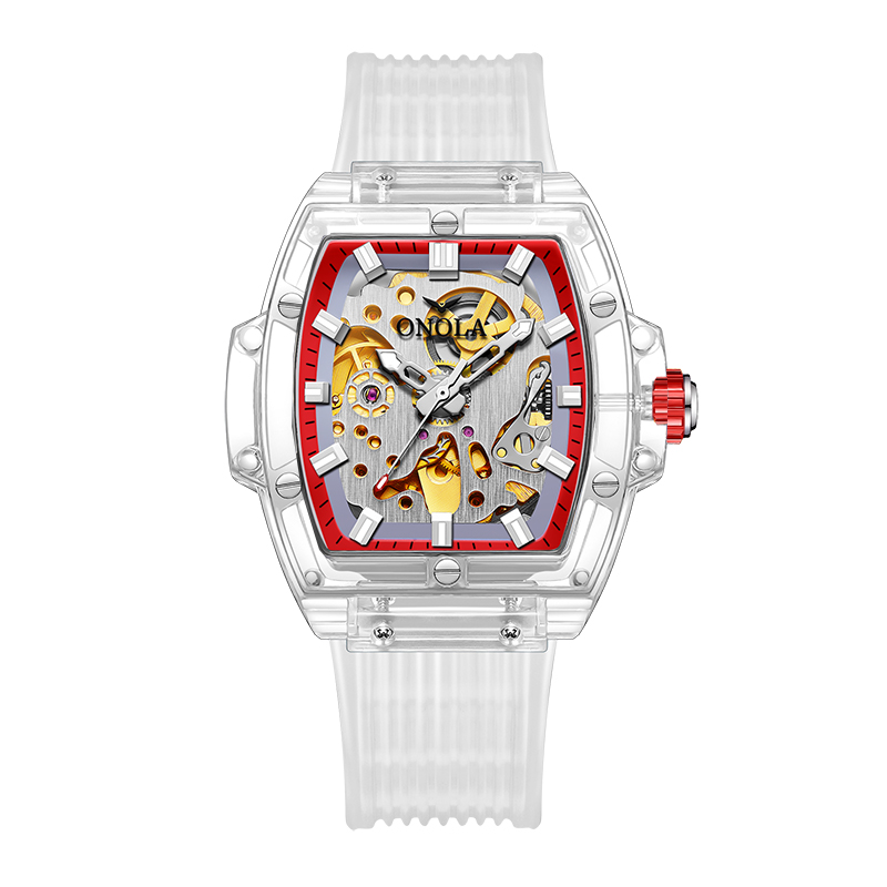 Luxe Herenhorloge Onola Plastic Transparante Holle Volautomatische Mechanische Horloges Heren Waterdichte Klok: Goud