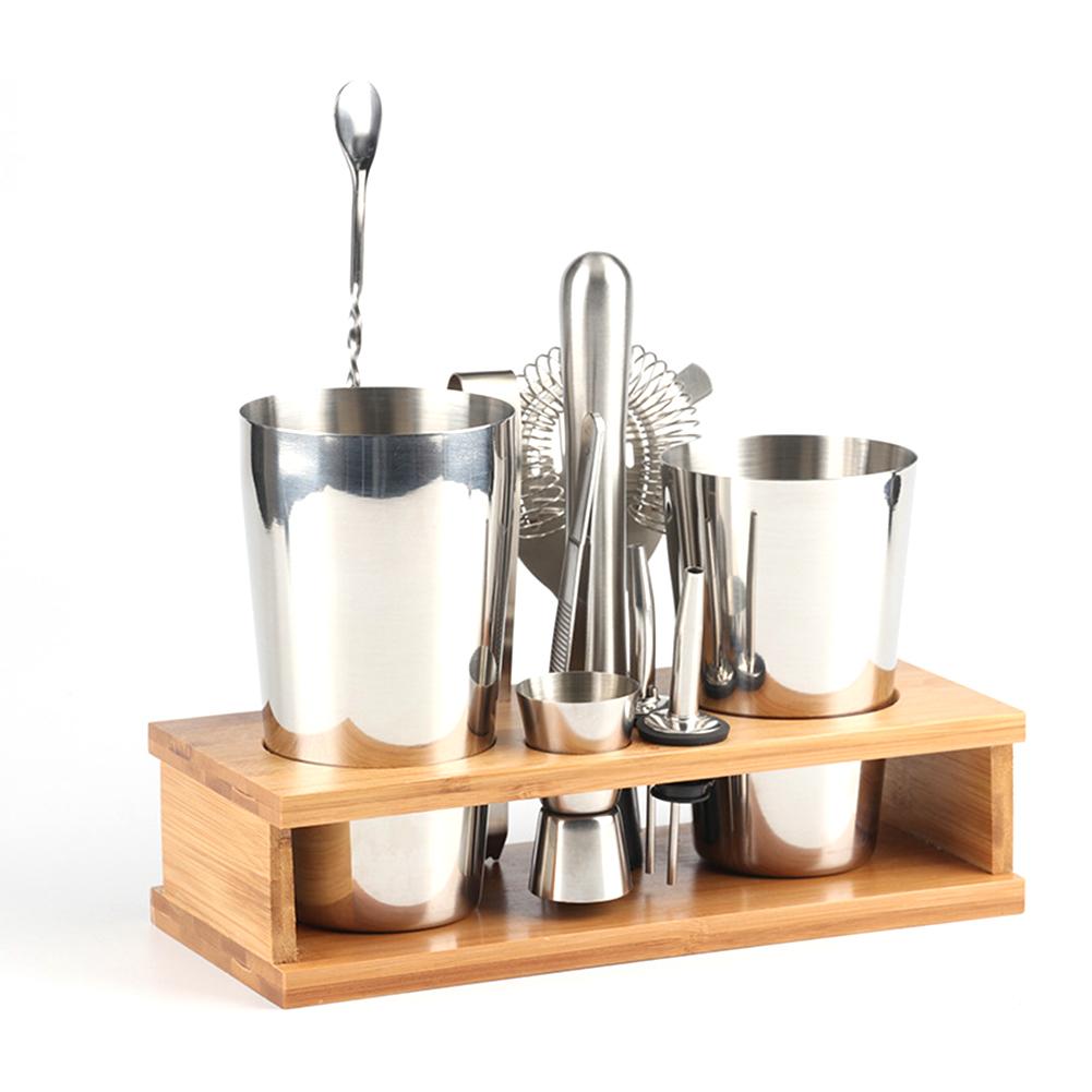 12-Stukken Cocktail Shaker Set 800 Ml/600 Ml Kit Barman Kit Shakers Rvs Bar Tool Set met Stijlvolle Bamboe Stand