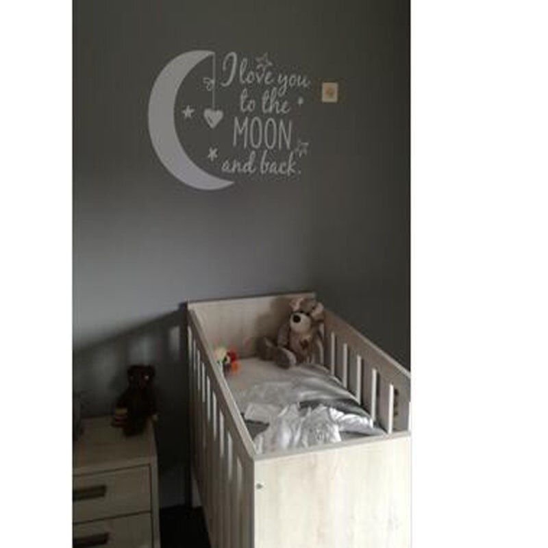 Muurstickers voor baby's en kinderen, maan, sterren, hart, vinyl, verwijderbare quote, ik hou van je tot de maan en terug naar huis.