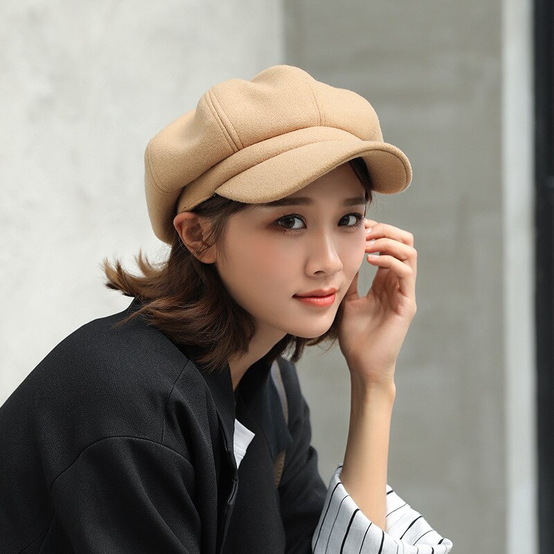 Newsboy Caps for Women Gatsby Cap Woolen Octagonal Baker Peaked Beret Driving Hat Female Sunscreen Hats Painter Tour Cap