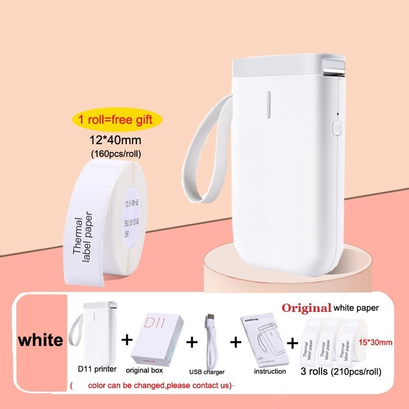 Niimbot D11 Wireless label printer Portable Pocket Label Printer Bluetooth Thermal Label Printer Fast Printing Home Use Office: add 3 rolls label L