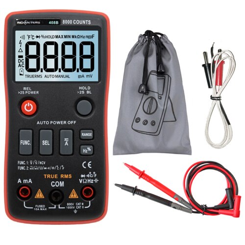 RM408B Digitale Multimeter Knop 8000 Telt True-Rms Temperatuur Test 5Mhz Frequentie Acdc Spanning Stroom 9.999mF Capaciteit: RM408B