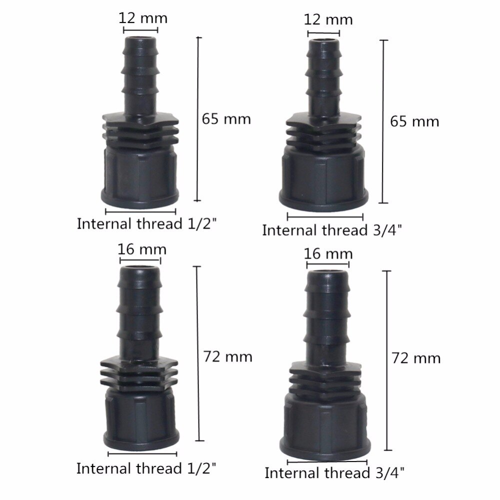 10 stk  dn16 dn20 rørdeler 1/2 &quot; 3/4 &quot; hunngjenget kobling med piggar av plast vannrør koblinger vanningssystem deler