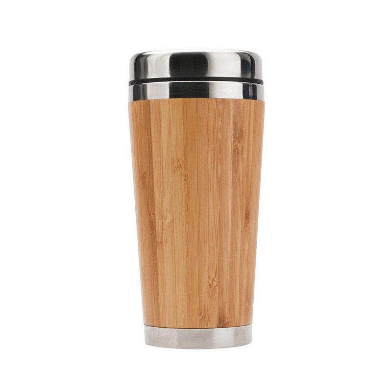 UPORS 450ML Natural Bamboo Travel Mug with Lid Stainless Steel Coffee Cup Tumbler Bottles Beer Coffee Mug Tea Cup: A