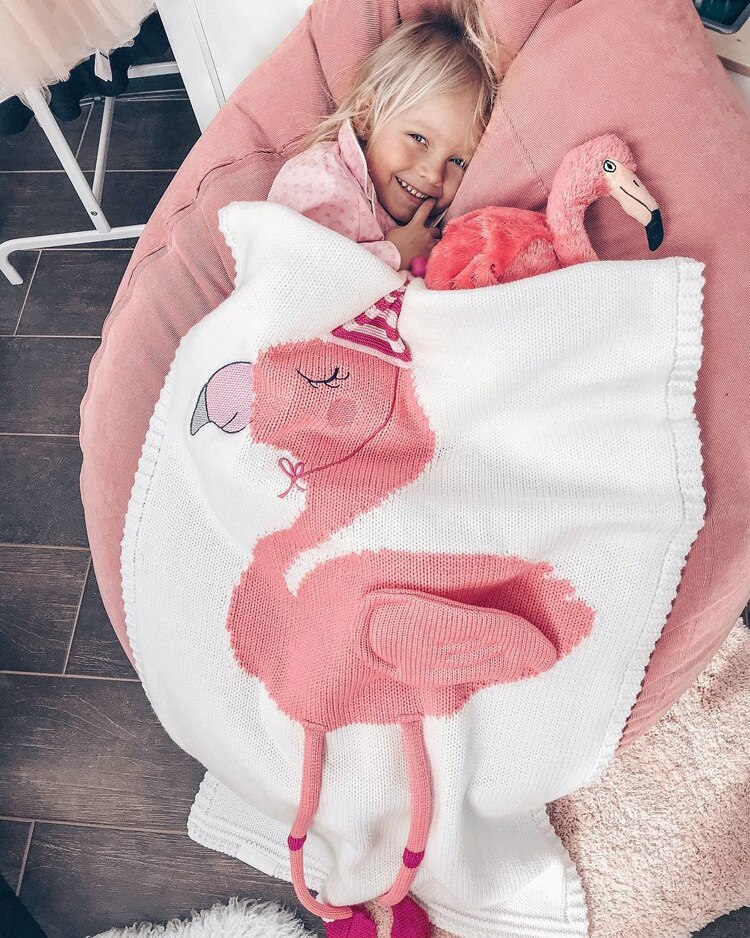 INS Sweet Flamingo coperta bambini coperta lavorata a maglia scialle da spiaggia Baby Holding coperta fotografia puntelli decorazione Mat