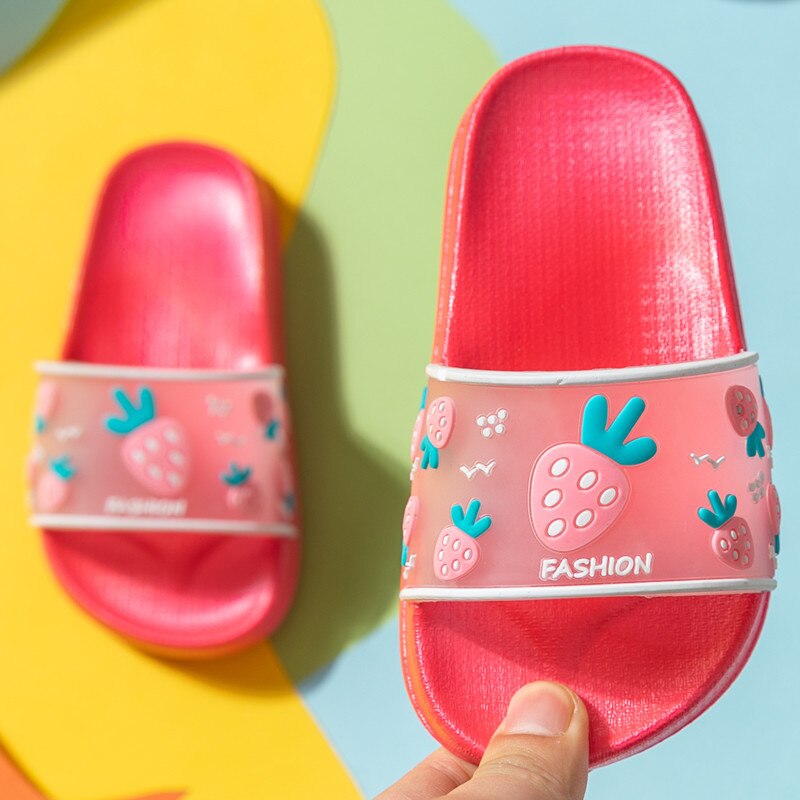 Cute Slippers for Boy Girl Princess Beach Shoes Summer Toddler Kids Fruit Pattern Indoor Baby Slippers PVC Cartoon Kids Slippers: HotPink / 34