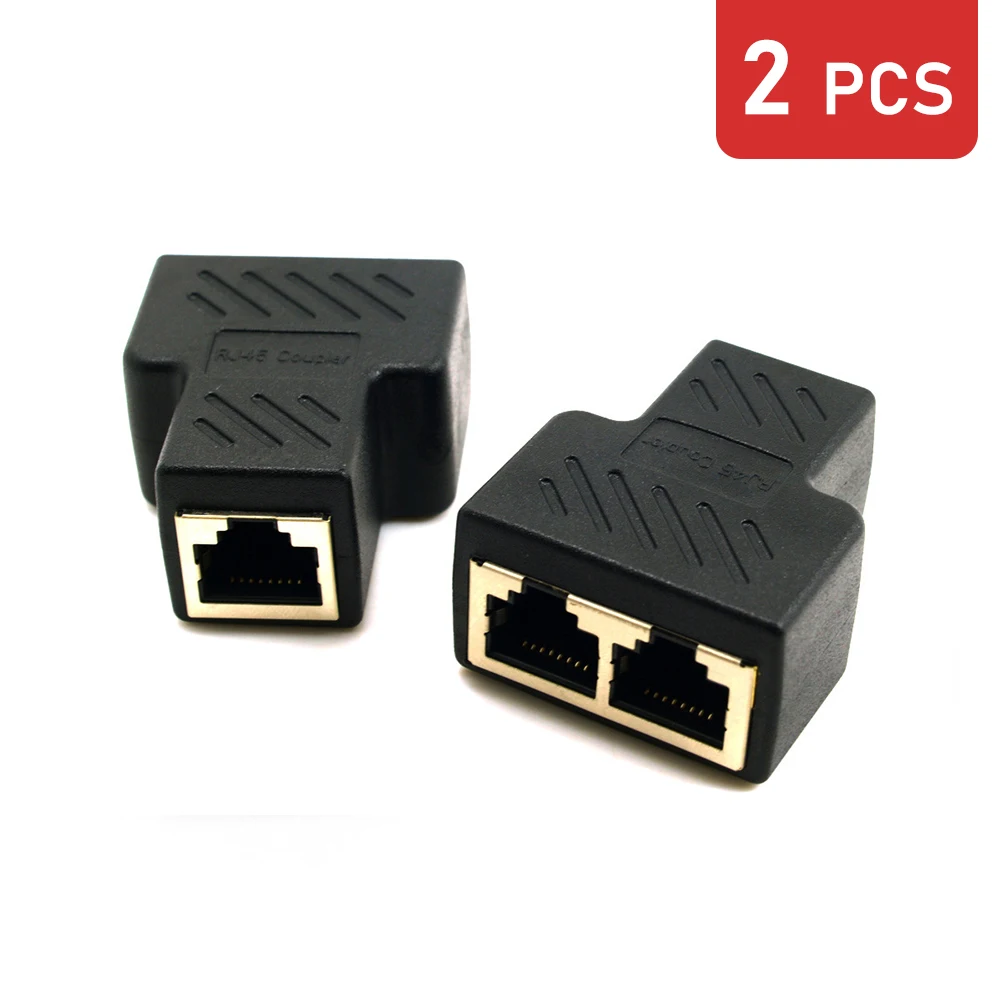 Divisor de red Cable doble 1 a 2 vías LAN RJ45 extensor de puerto Ethernet adaptador de conector de clavija acoplamiento para ordenador portátil: Rojo