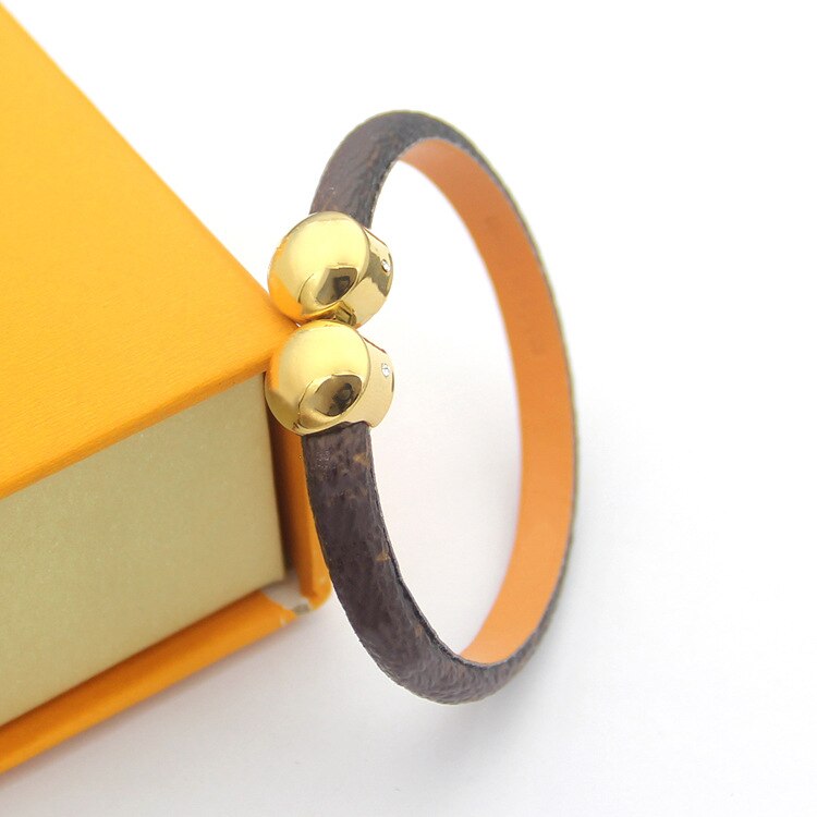 V Leather Bracelet V double round coffee pattern leather bracelet for woman