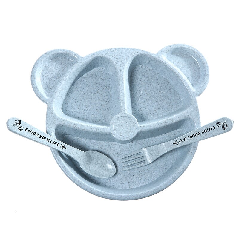 Assiette à grille en paille de blé pour enfants, vaisselle de table pour écoliers de maternelle, ensemble de 3 pièces