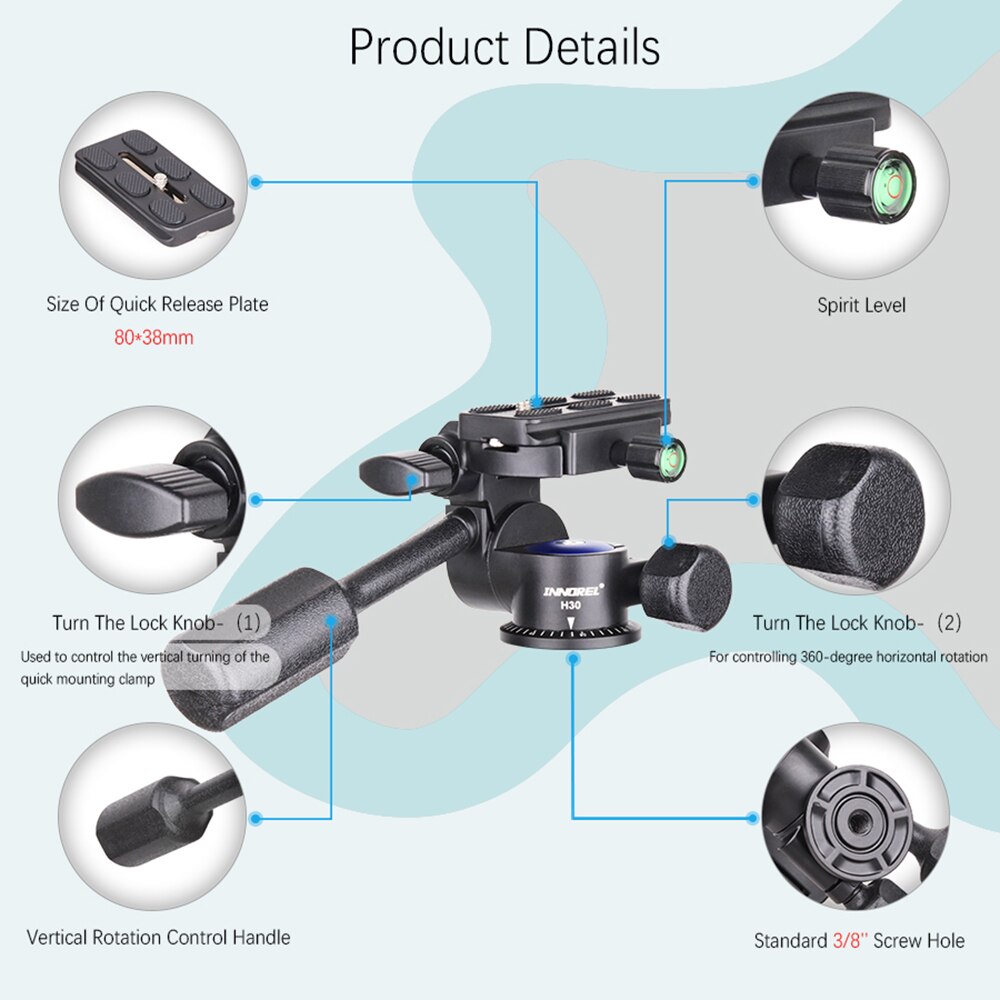 Innorel H30 profesjonalny statyw głowy może obracać 360 ° hydrauliczne tłumienia trójwymiarowy stopu aluminium dla mini kamera wideo