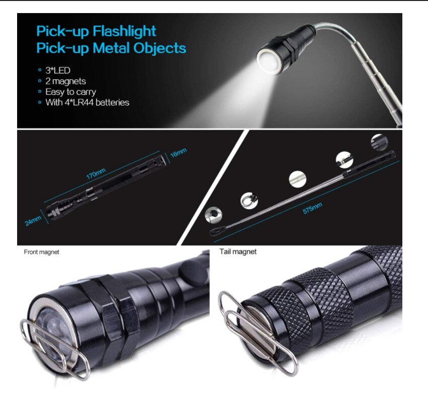 3 Led Draagbare Zaklamp Flexibele Hoofd Zaklamp Zaklamp Met Een Magneet Telescopische Flexibele Lamp Pick Up Tool Lamp Licht
