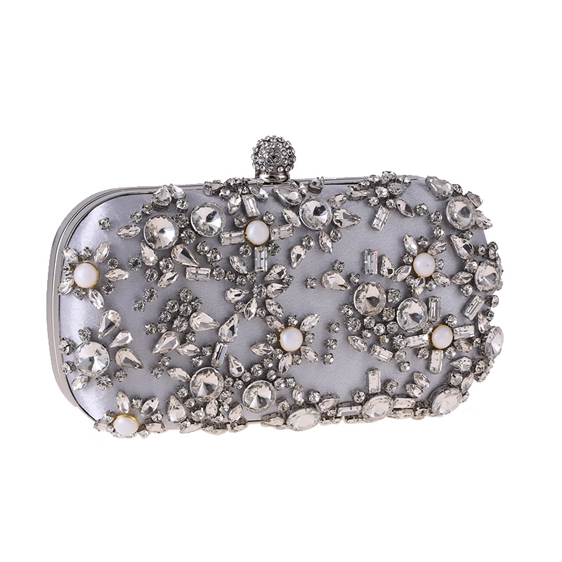 Women's Evening Clutch Bag Party Purse Luxury Wedding Clutch For Bridal Exquisite Crystal Ladies Handbag Apricot Silver Wallet: ZD1279Silver