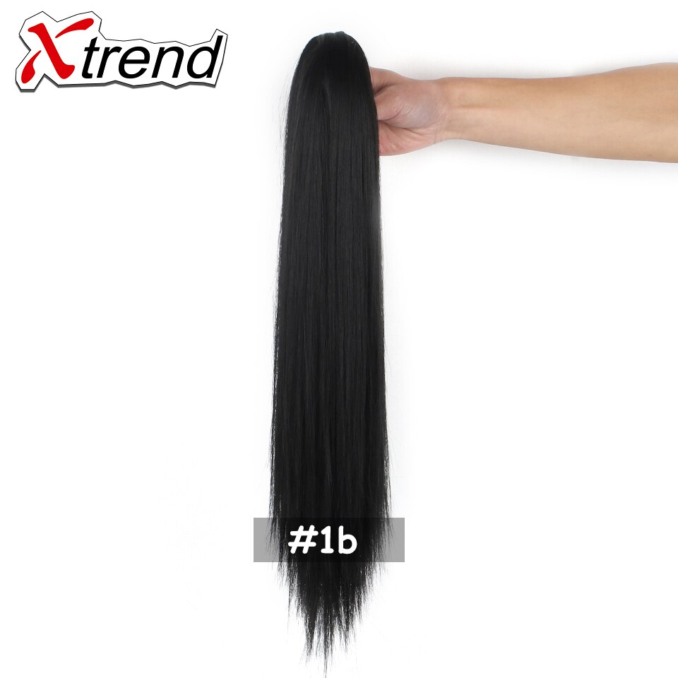 Xtrend-coletas de pelo sintético para mujer, extensiones de cabello de fibra de alta temperatura, con Clip de garra, peine de plástico, 20 pulgadas: #1B