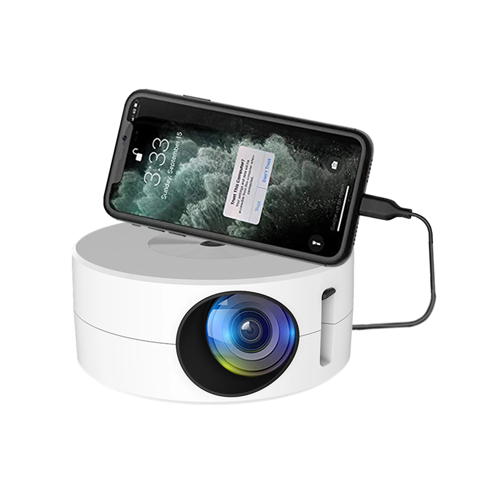 LED-Mini-Projektor für Heimkino, mobiler Video-Beamer, 1080p, USB-Synchron isations bildschirm, Smartphone-Beamer, yt200: WEISS