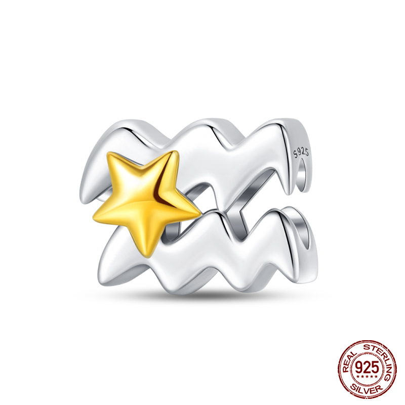 925 Sterling Silber 12 Sternbilder Reize golden Stern Tierkreis Perlen passen Qikaola Original Armbänder DIY Geburtstag Schmuck: Lila
