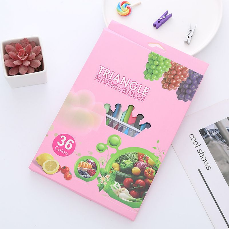 1 Juego de artículos de papelería lavables Lytwtw, dibujos animados, animales, frutas, material escolar, colores bonitos y encantadores, crayón para estudiantes: D-36Color