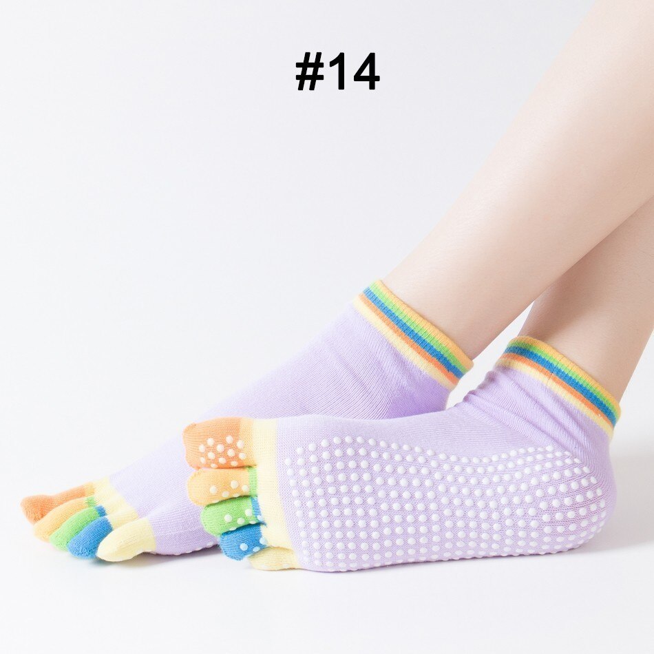 WorthWhile 1 Pair Women Sports Yoga Socks Five Finger Slipper Anti Slip Lady Pilates Ballet Heel Dance Protector: Colorful L-Purple