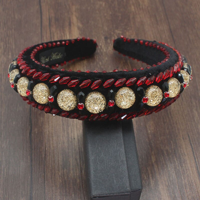 Industria pesante handmade Barocco AB piccola perla rotonda cielo stellato sabbia lamina d'oro romantico archetto imbottito pieno di cristallo per le donne: Bohemia headband