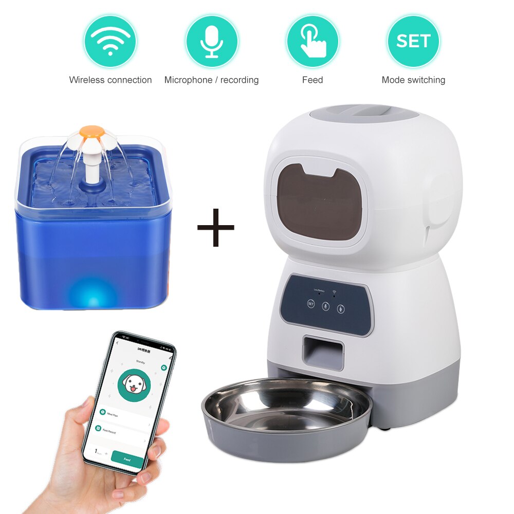 3,5 l automatische Ebene fütterung Wifi App Clever zeitgesteuert Dosierung Zubringer Katze Hundefutter Spender 2l Auto Getränke brunnen Wasser Zubringer Katzen schale: Grau