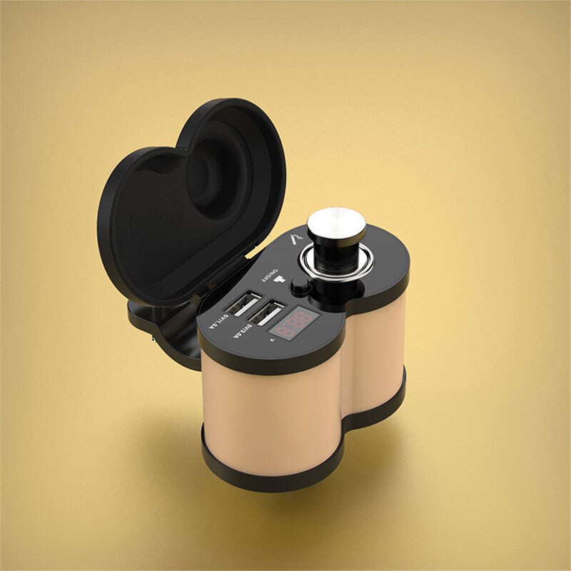 QC 3.0 Quick Charge 5V 3.0A/1.5A Dual USB Motorcycle Cigarette Lighter USB Charger with Voltmeter Time Display with On/Off Swith: Golden