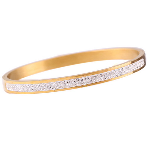 Joyería de 3 colores oro rosa plata dos filas de diamantes de imitación de cristal pavimentan pulseras de acero inoxidable brazaletes para mujeres de niña: 02